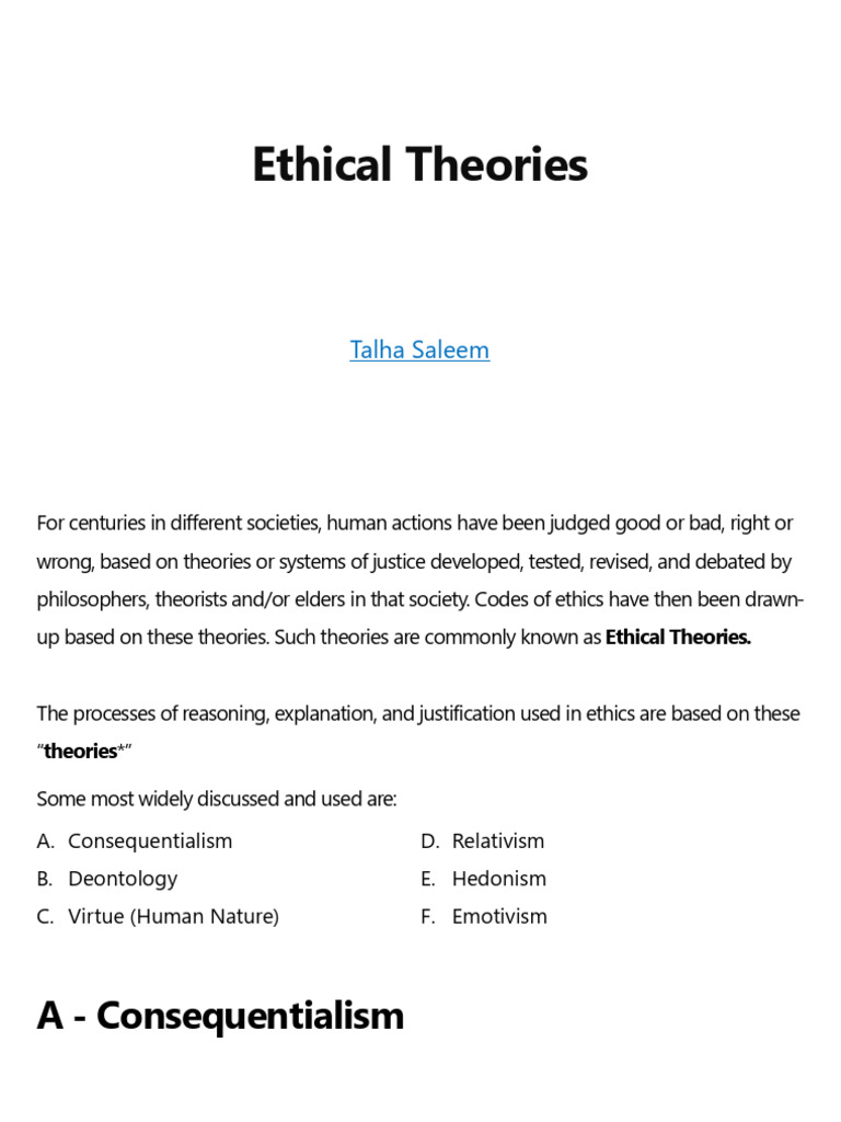 Lecture 4a - Ethical Theories | PDF | Altruism | Utilitarianism