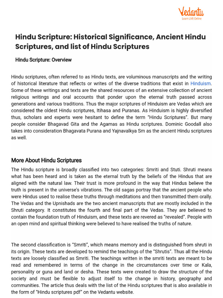 Hindu Scripture - Historical Significance, Ancient Hindu Scriptures ...