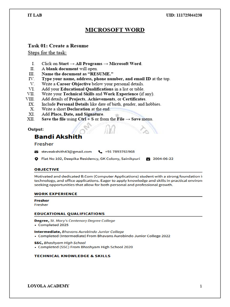 It Lab Record Akshith | PDF | Microsoft Excel | Computing