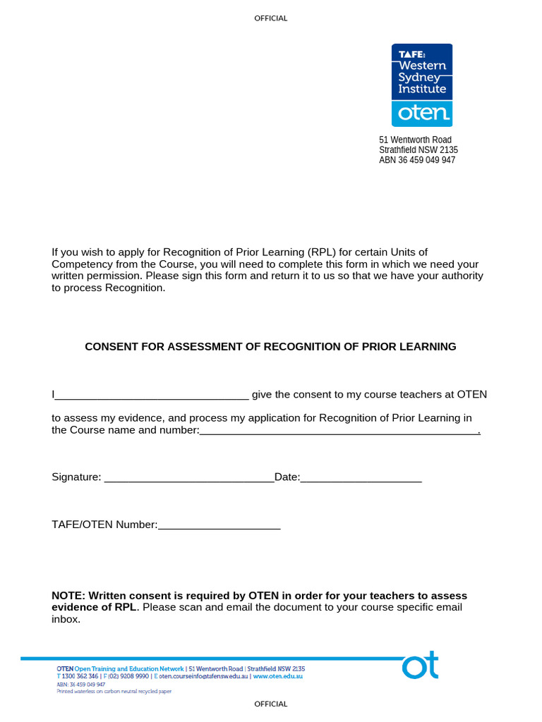 RPL Permission Form | PDF