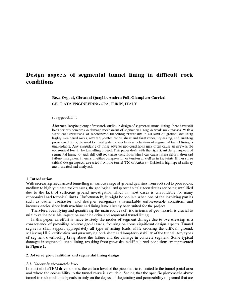 2021 - Design Aspects of Segmental Tunnel Lining | PDF