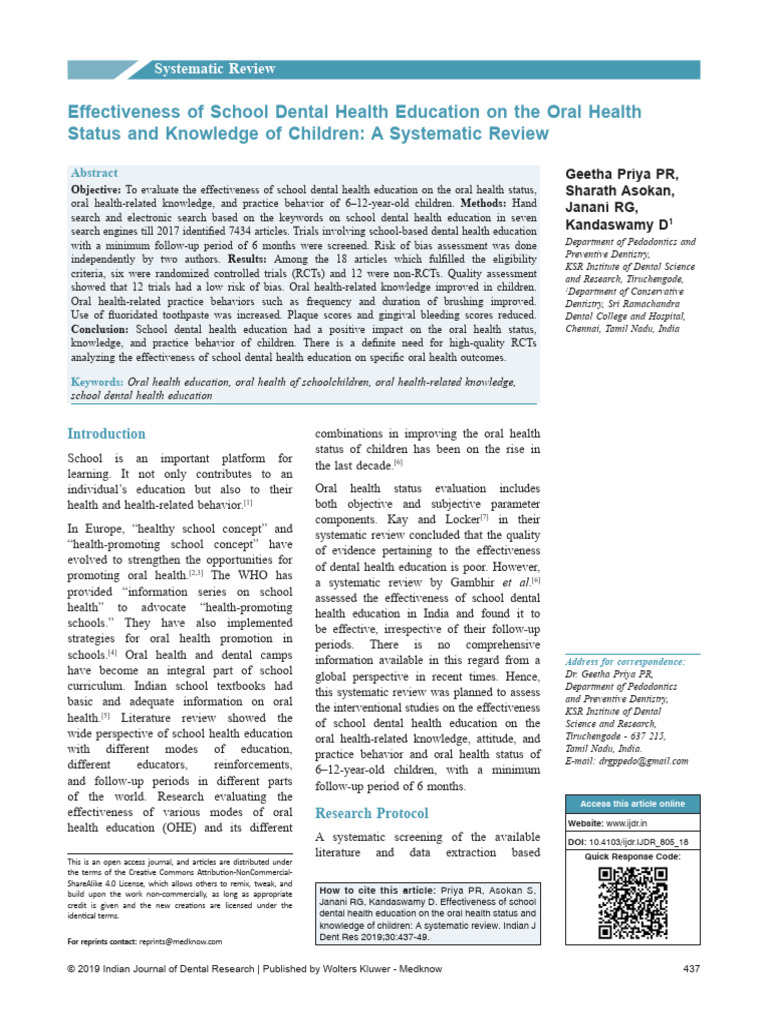Effectiveness of School Dental Health Education On.22 | PDF | Oral ...