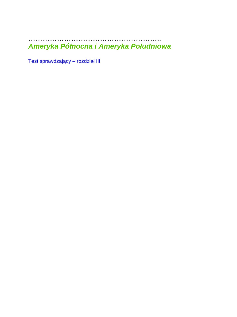 21.05.2020r. Kl.8 Ameryka Polnocna I Ameryka Poludniowa - Test | PDF