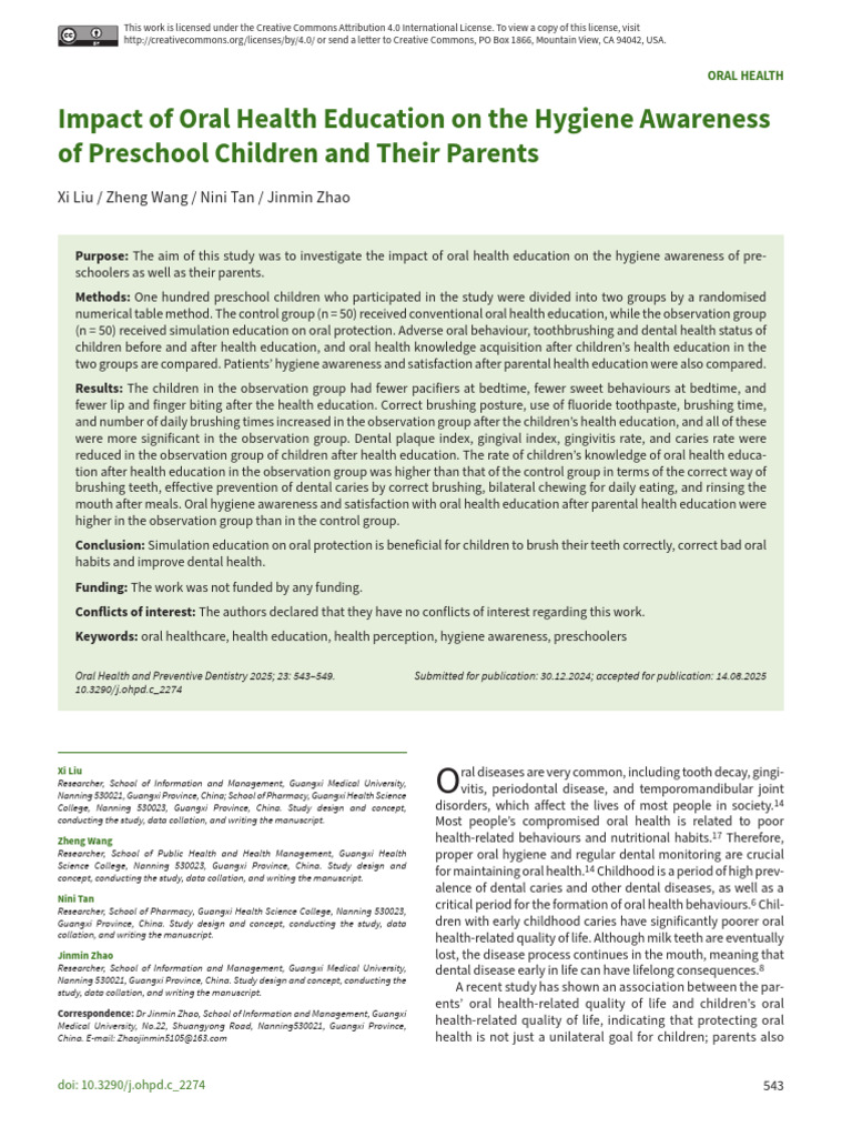 Ohpd-23-543. Impact of Oral Health Education On The Hygiene Awareness ...