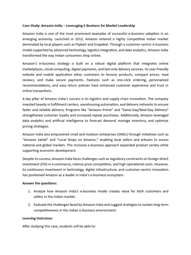 Case Study On Amazons E-Business | PDF | Electronic Business | E Commerce