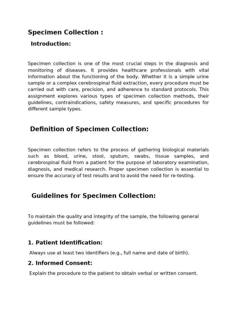 Specimen Collection in Clinical Practice | PDF