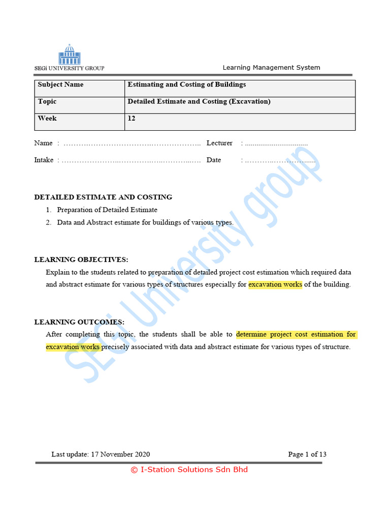 T12-DetailEstimateandCosting ExcavationWork Notes | PDF | Soil