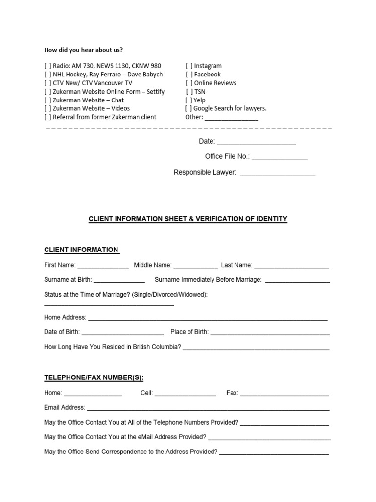 CLIENT INFORMATION SHEET-Verification of Identity | PDF | Loans ...