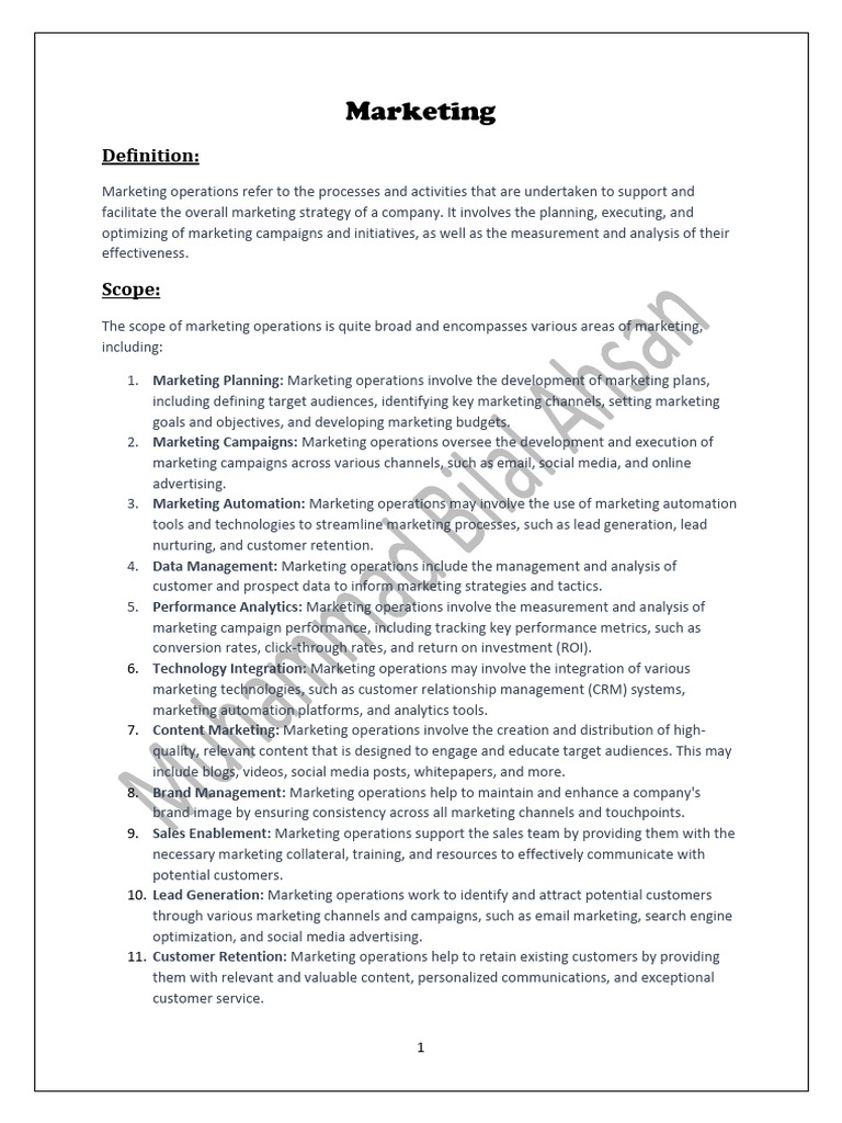 Marketing Operation | PDF