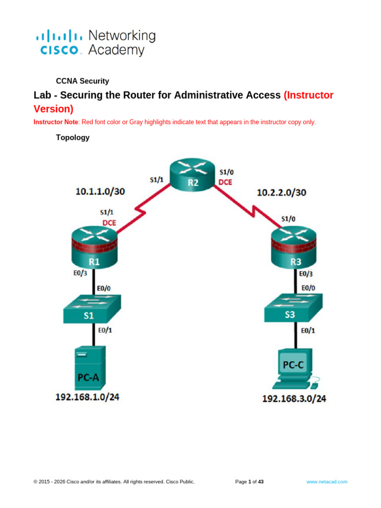 2.1 Lab - Securing The Router For Administrative Access | PDF | Secure ...
