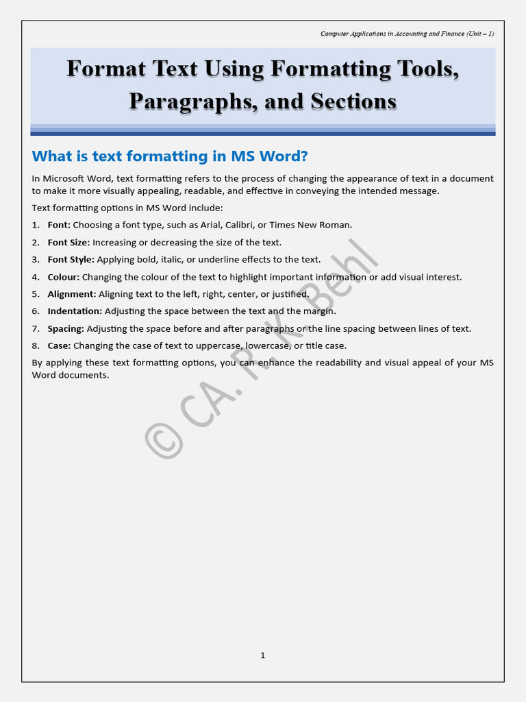 02 Format Text Using Formatting Tools (10 Pages) | PDF | Microsoft Word ...
