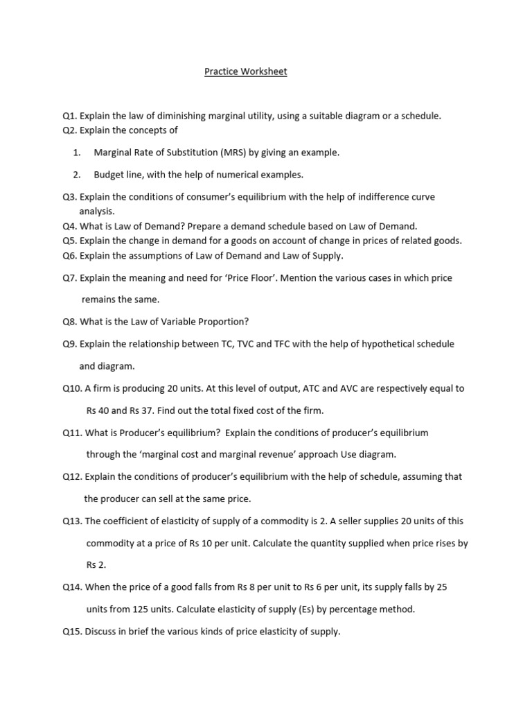 Class 11 Practice Worksheet | PDF