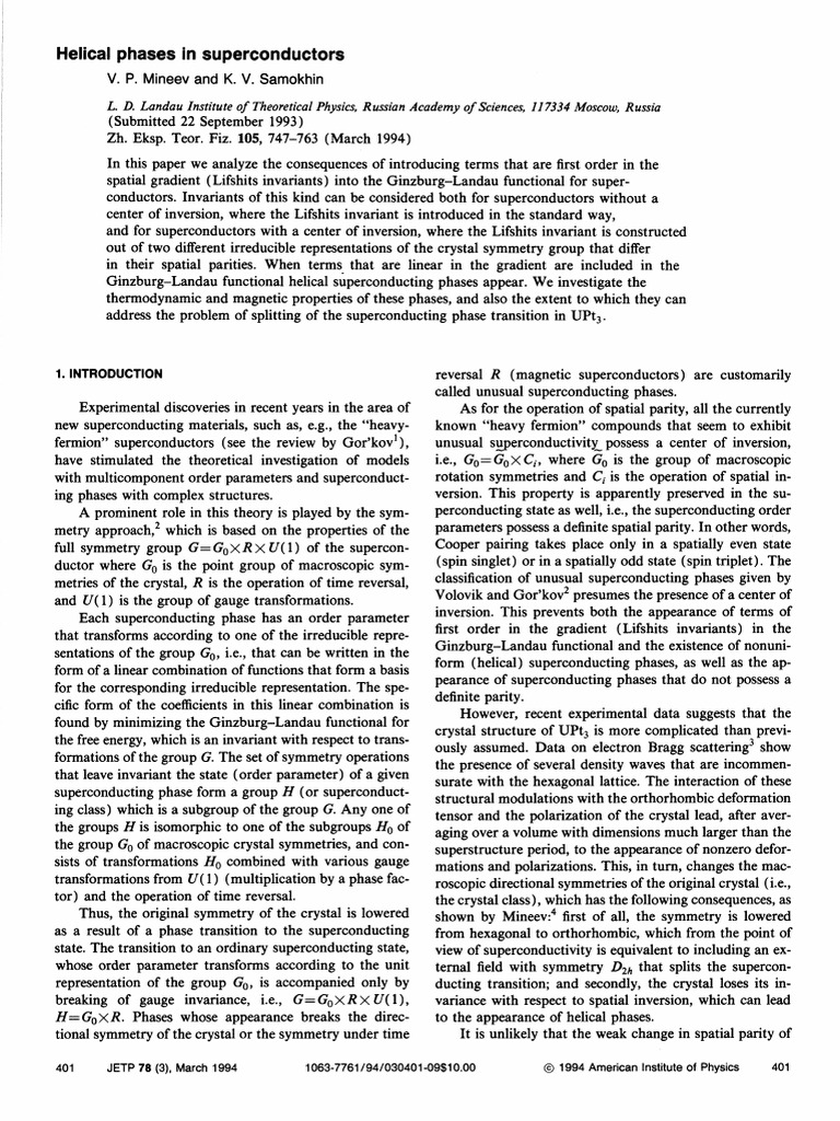 Helical Phases in Superconductor | PDF | Superconductivity | Phase ...
