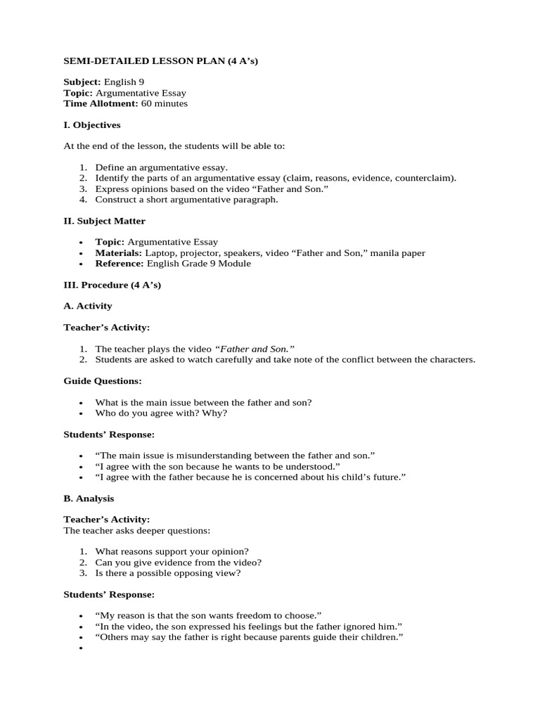 Maam BEtty Lesson PLan | PDF | Essays | Argument