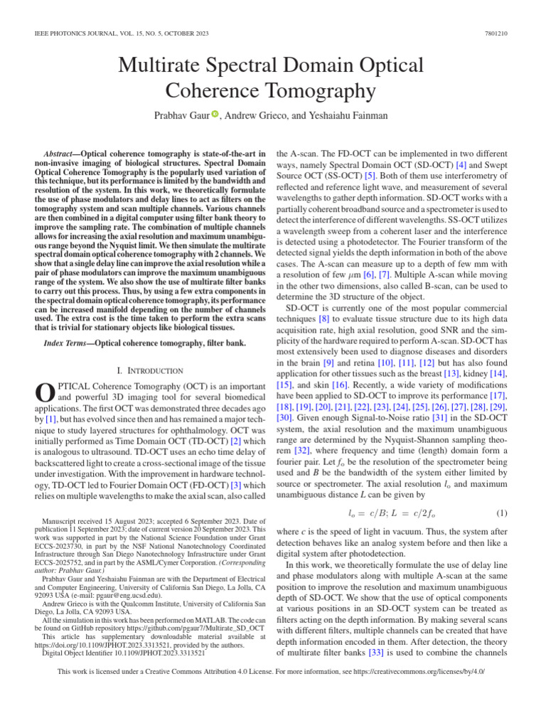Multirate Spectral Domain Optical Coherence Tomography | PDF | Spectral ...