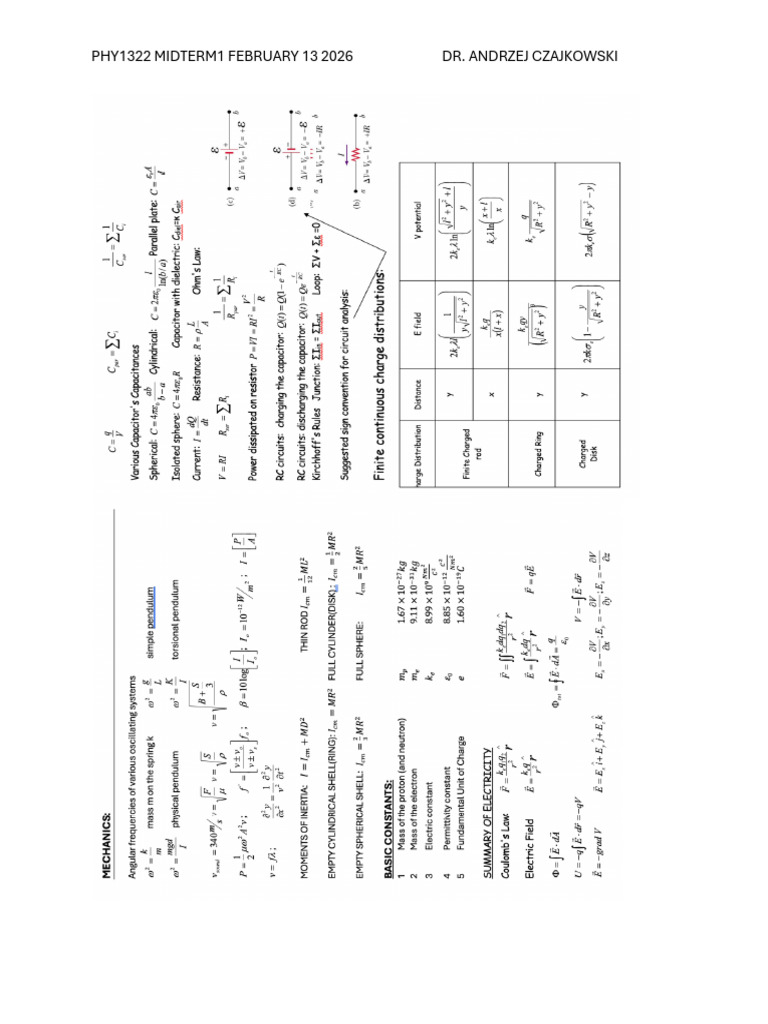 Midterm 1 Formula Sheet | PDF