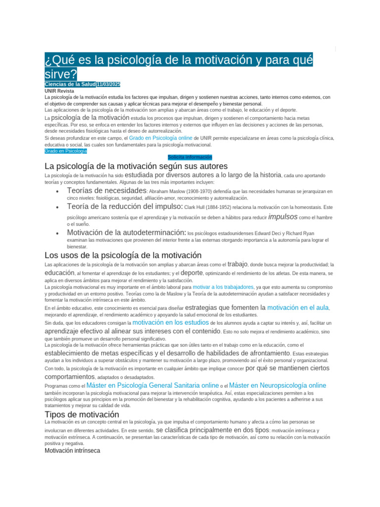 ¿Qué Es La Psicología de La Motivación y para Qué Sirve | PDF ...