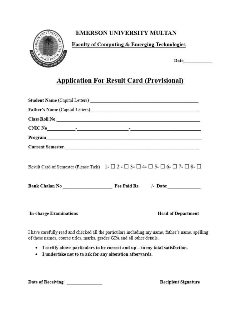 Application For Result Card | PDF