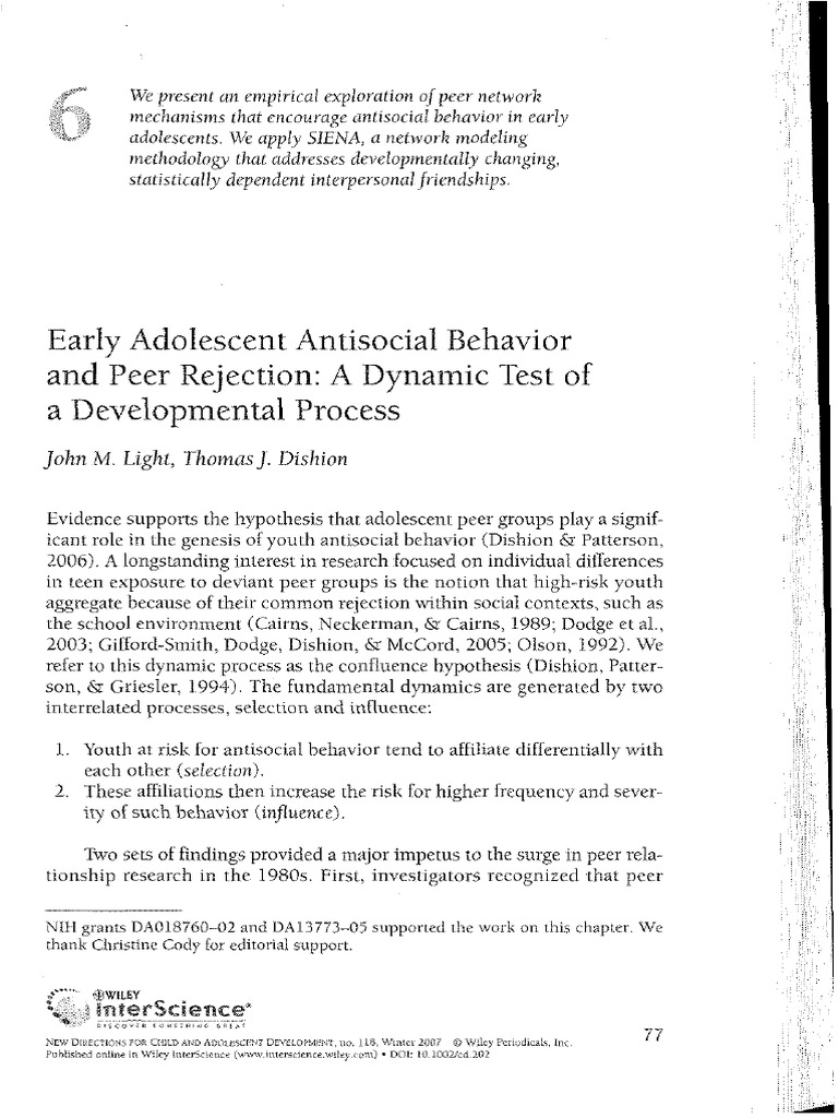Early Adolescent Antisocial Behavior and Peer Rejection | PDF ...