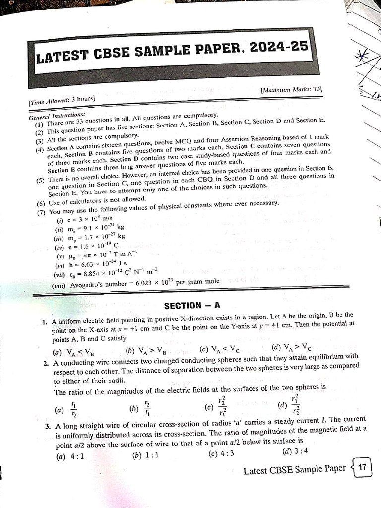 Together Cbse Sample Paper For 2025 Exam Physics | PDF