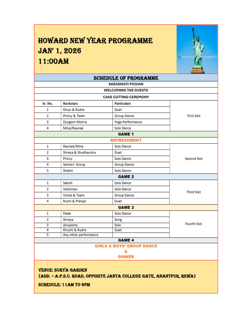 Schedule - New Year Celebration | PDF