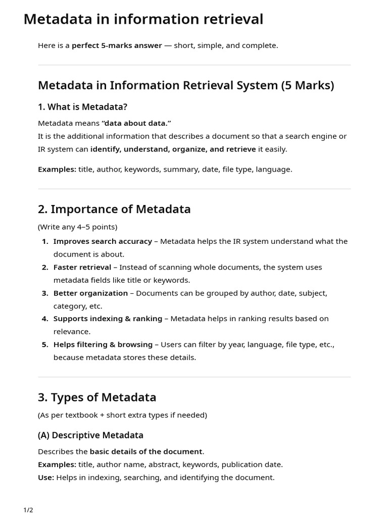 Metadata in Information Retrieval | PDF
