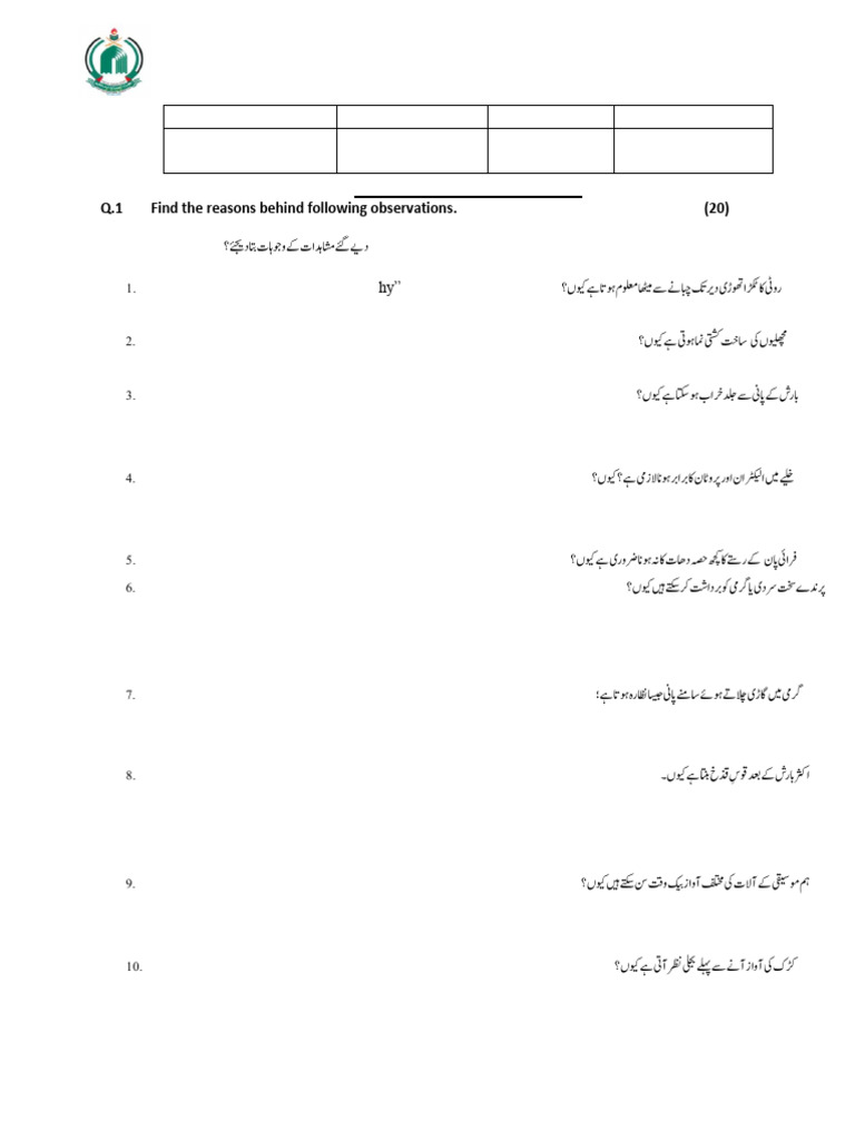 Model Paper 8th Class | PDF