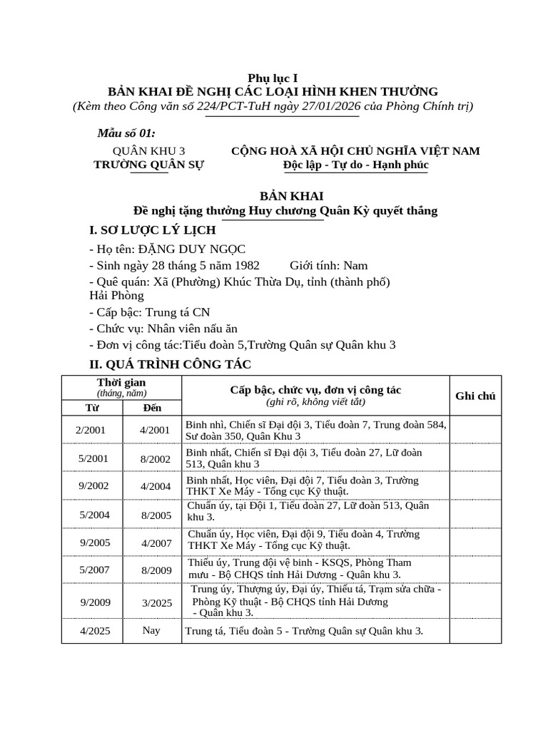 Phu Luc I-Ban Khai (Full) | PDF