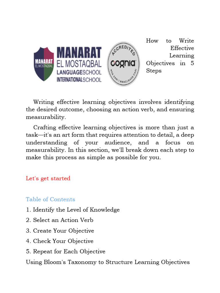 How To Write Effective Learning Objectives in 5 Steps | PDF | Learning ...