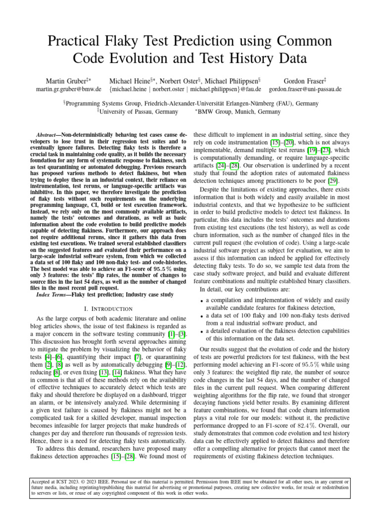 Practical Flaky Test Prediction Using Common Code Evolution and Test ...