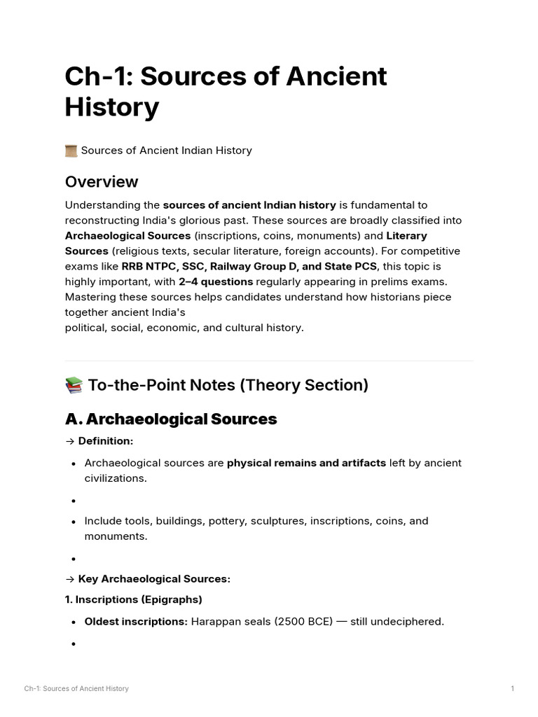 Ch-1 Sources of Ancient History | PDF
