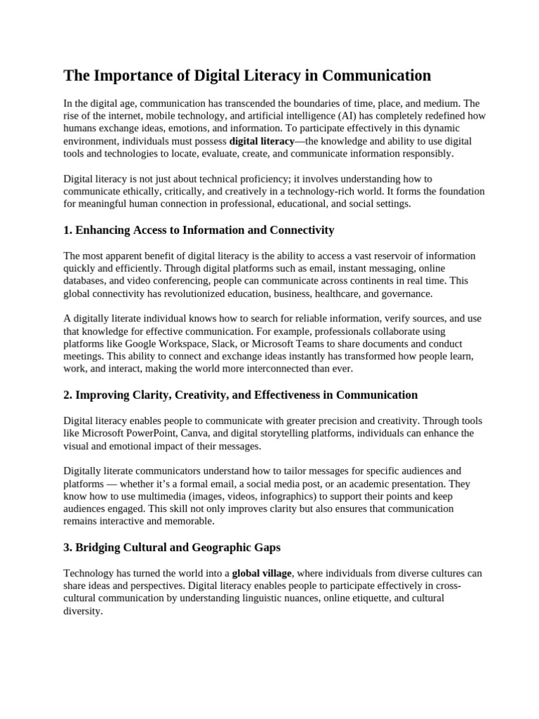 The Importance of Digital Literacy in Communication | PDF | Artificial ...