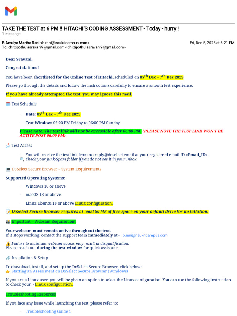 Gmail - Take The Test at 6 PM !! Hitachi's Coding Assessment - Today ...