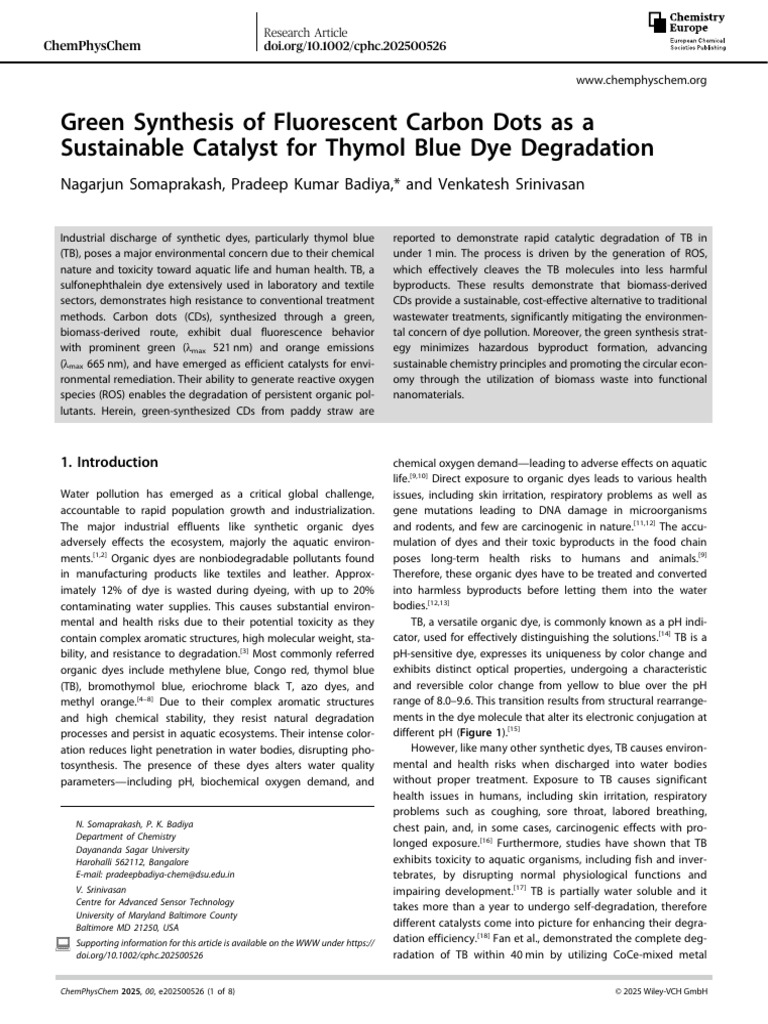 Green Synthesis of Fluorescent Carbon Dots As A Su | PDF | Spectroscopy ...