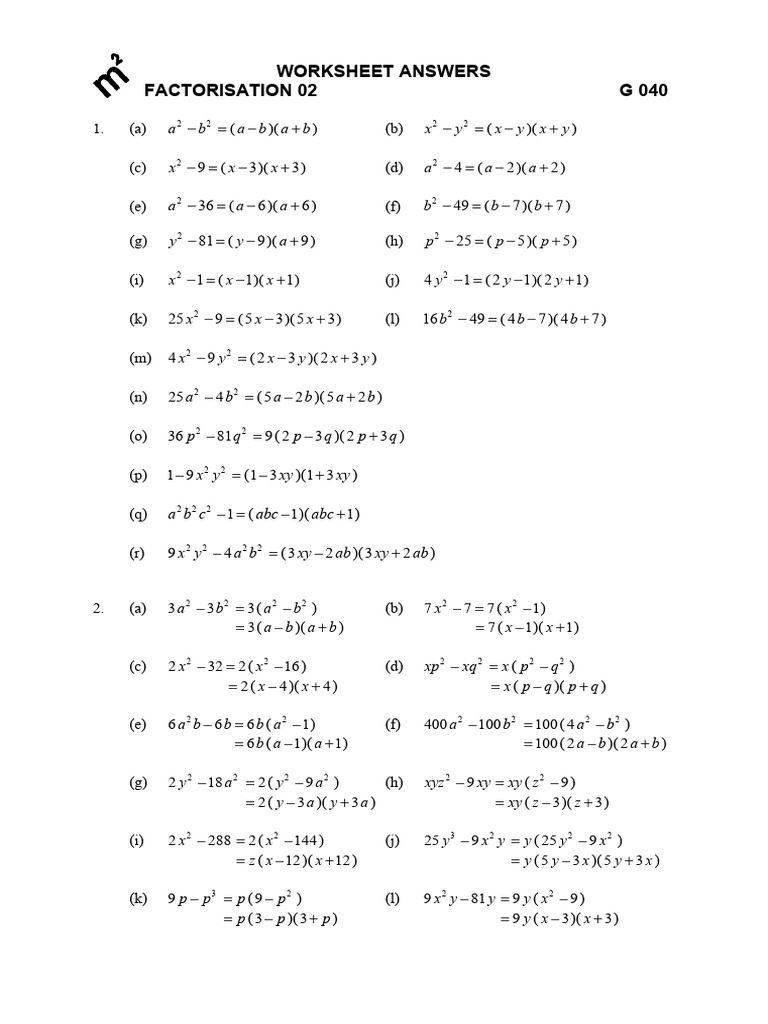 G040 WA Factorisation 02 | PDF
