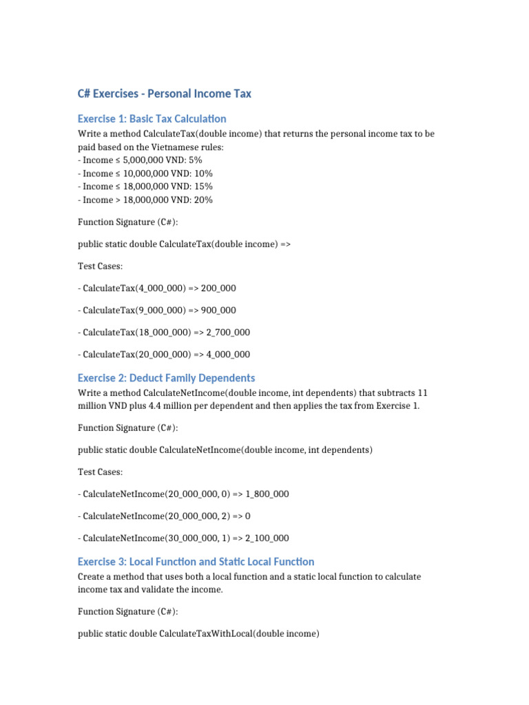 6823fd855928500e7863f1e1 CSharp Tax Exercises Questions Chapter2 | PDF ...
