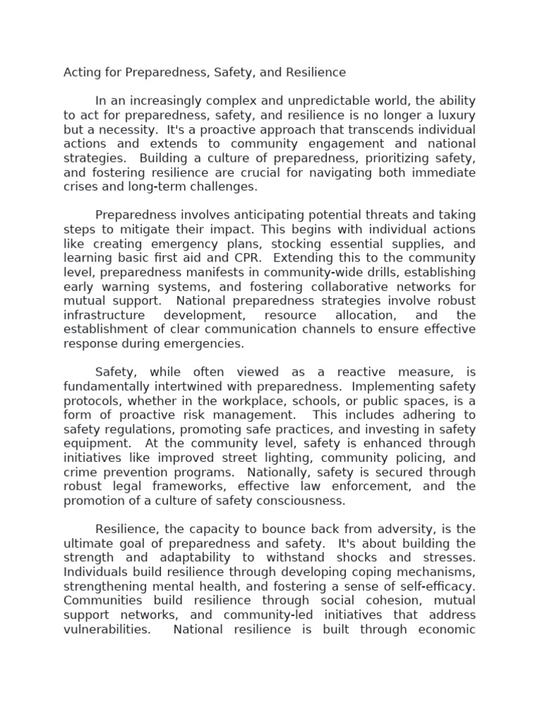 Acting For Preparedness | PDF | Psychological Resilience | Emergency ...
