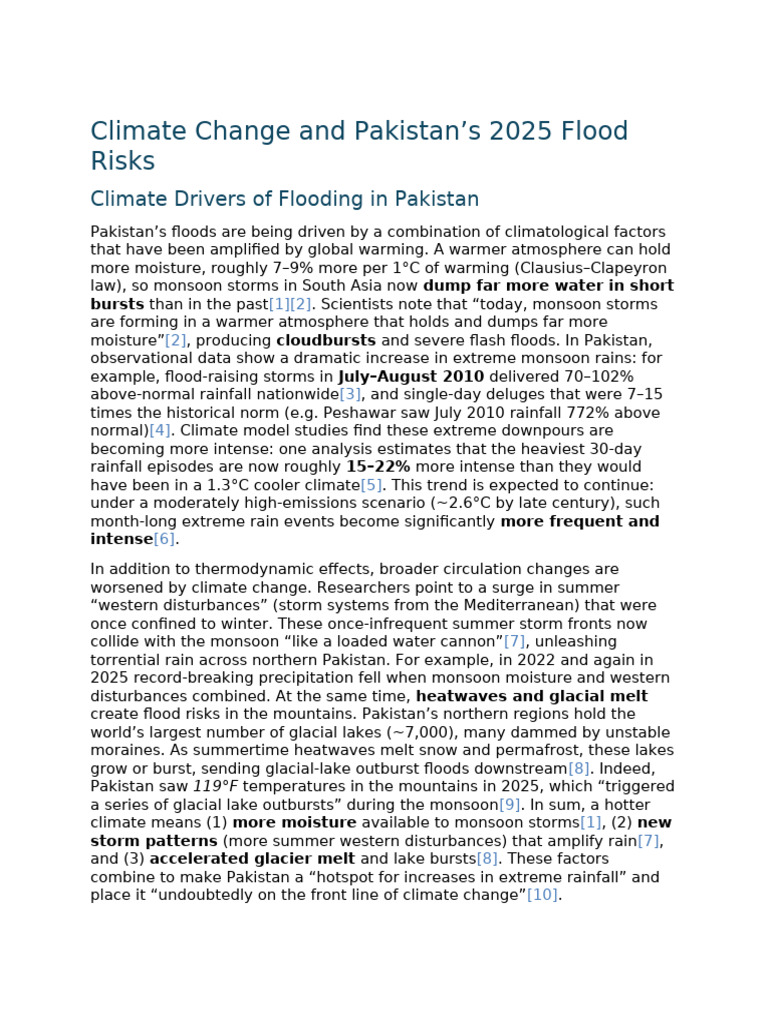 Climate Change and Pakistan's 2025 Flood Risks | PDF | Flood | Rain