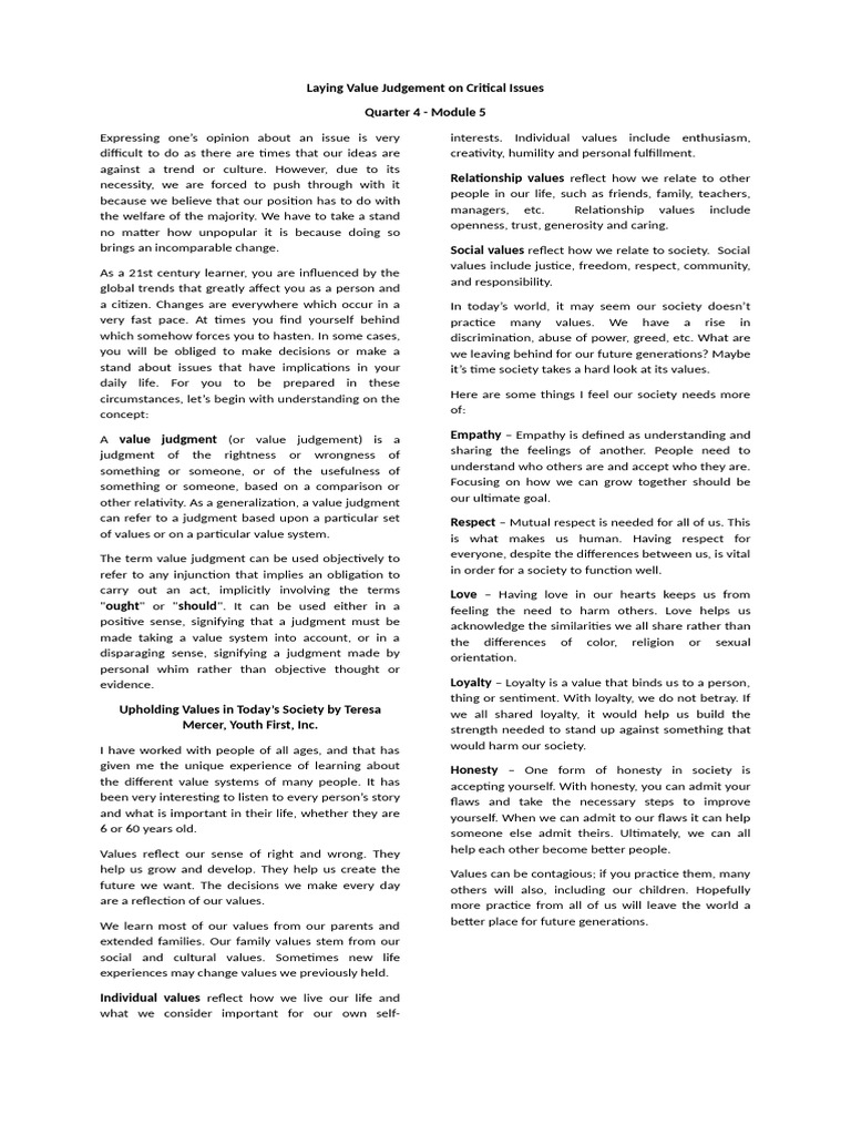 Q4 Module 5 Concept Notes | PDF | Value (Ethics) | Love