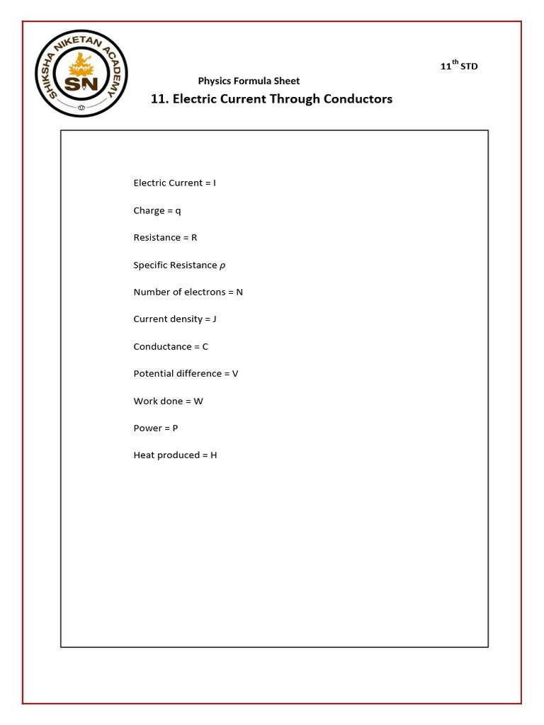 Physics - 11 - Electric Current Through Conductors | PDF | Electric ...