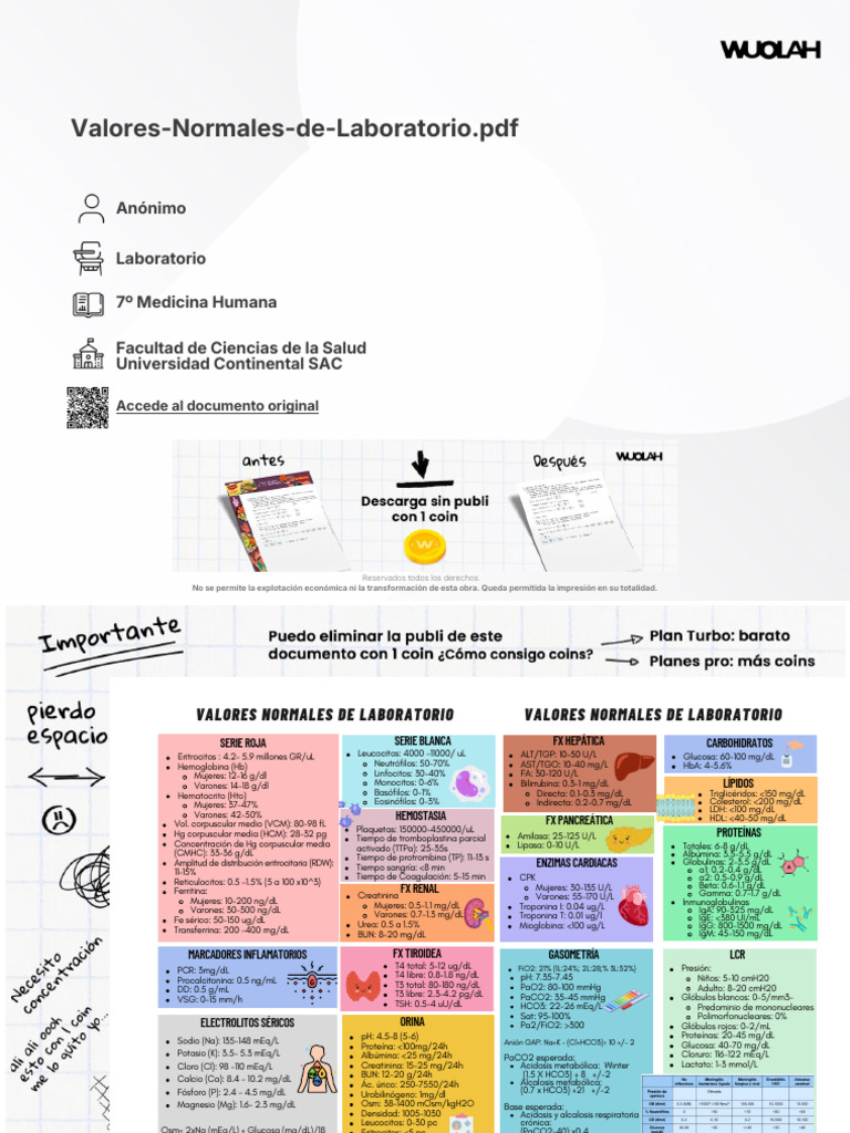 Wuolah Free Valores Normales de Laboratorio | PDF | Glóbulo rojo ...