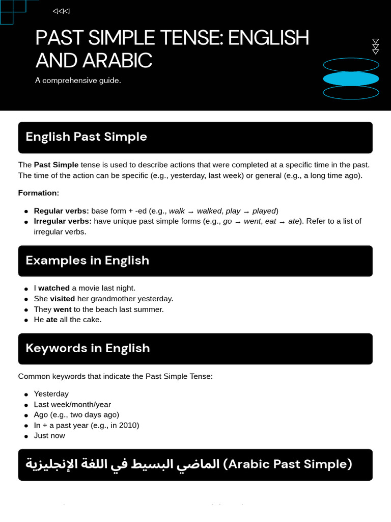 Past Simple Tense English and Arabic - 20260119 - 161920 - 0000 | PDF