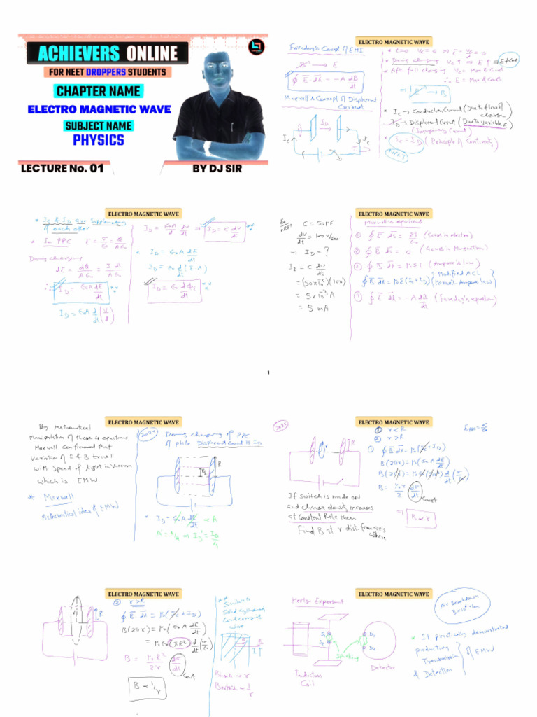 Electro Magnetic Wave L 01 Class Notes Maxwell Concept and Hertz | PDF
