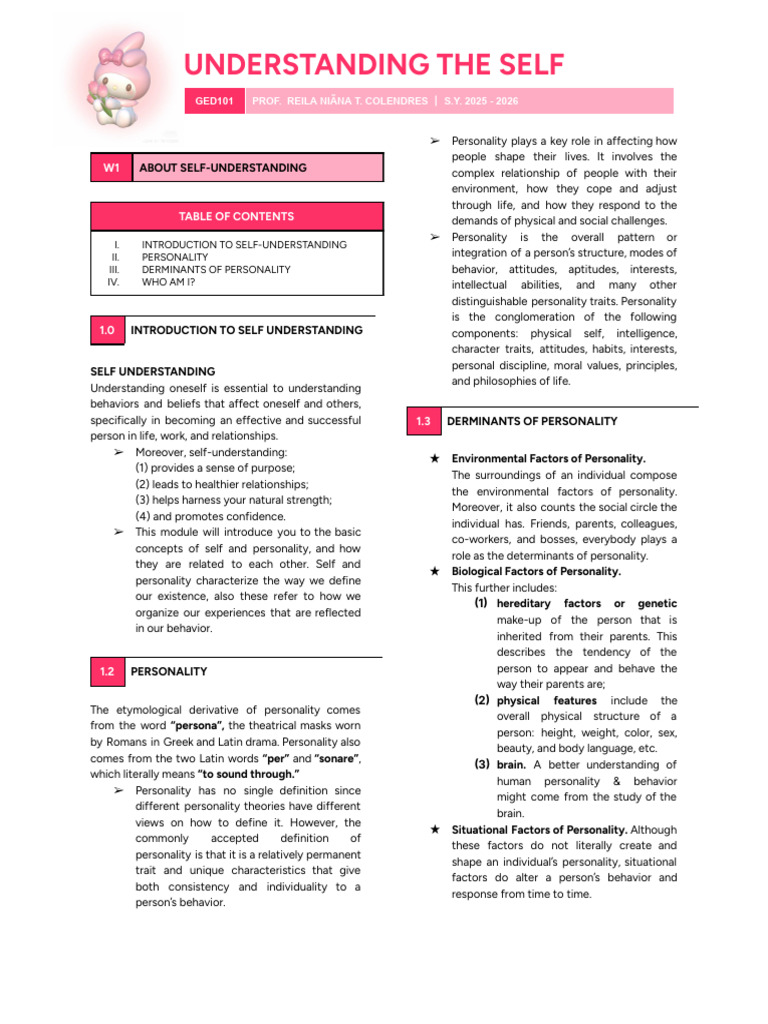 GED101 Understanding The Self | PDF | Self Concept | Psychology