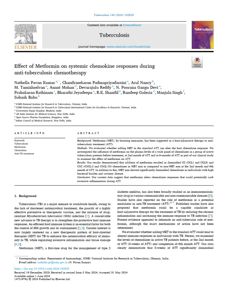 Pavan2024 - Effect of Metformin On Systemic Chemokine Anti-Tuberculosis ...