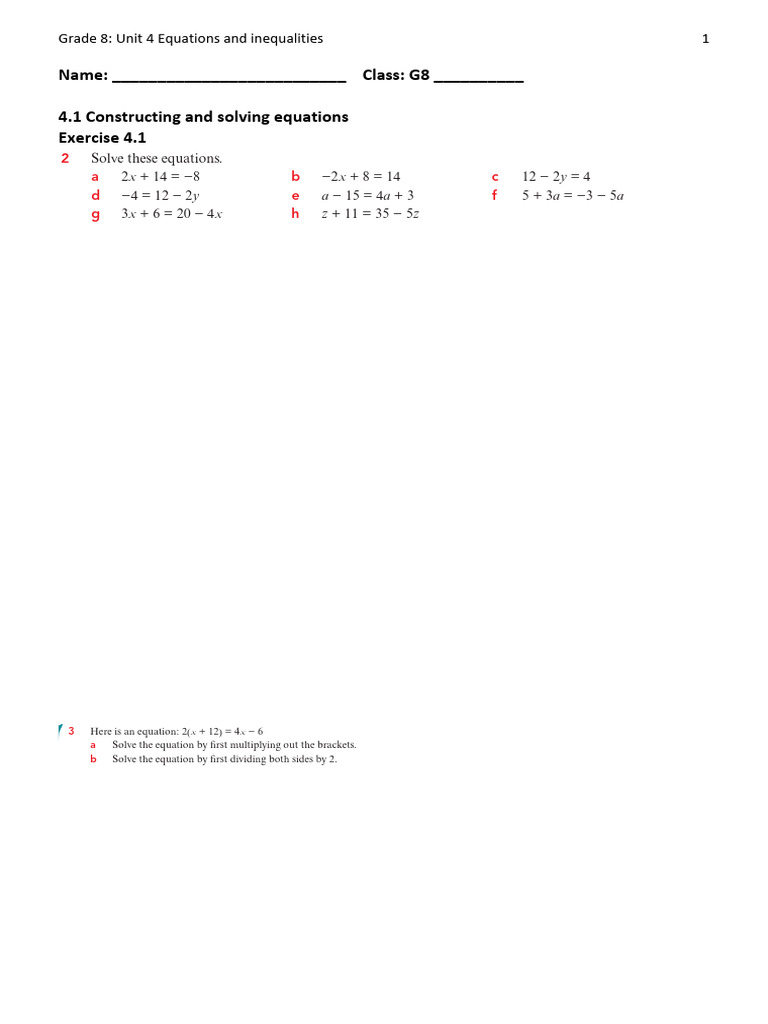 G8 Unit 4 Equations and Inequalities | PDF | Inequality (Mathematics ...