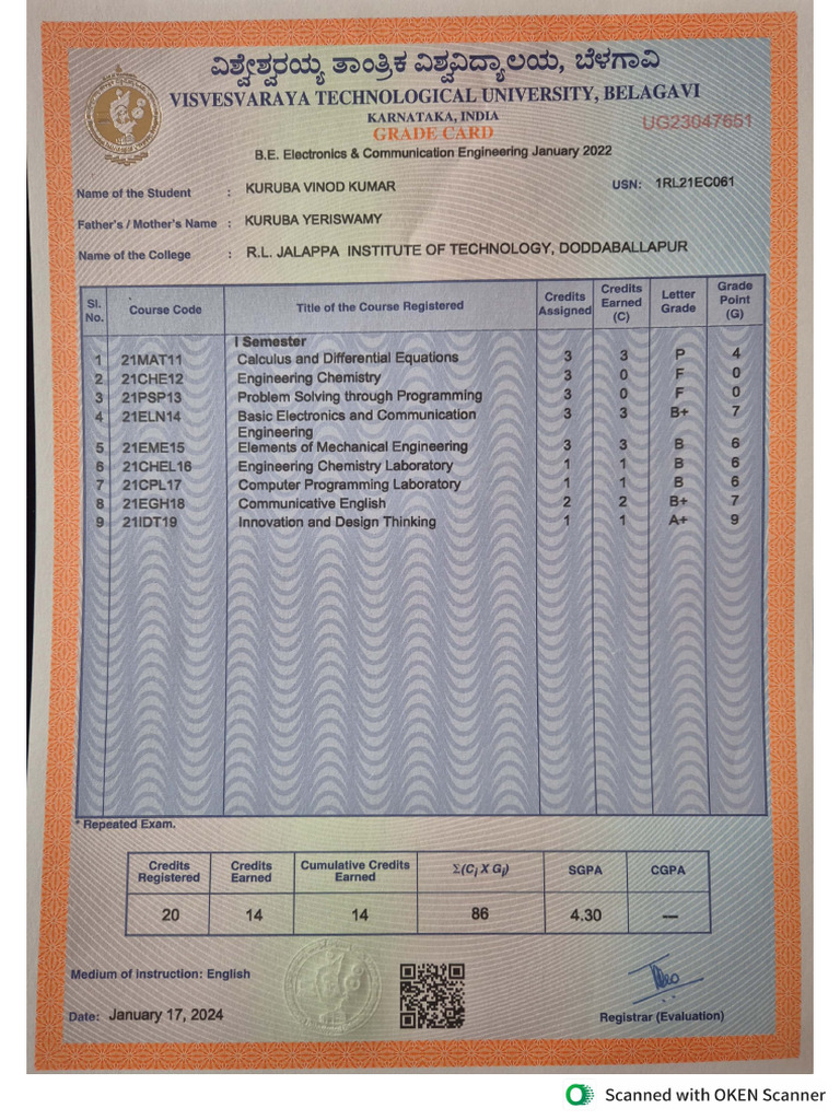 Semester Mark List | PDF