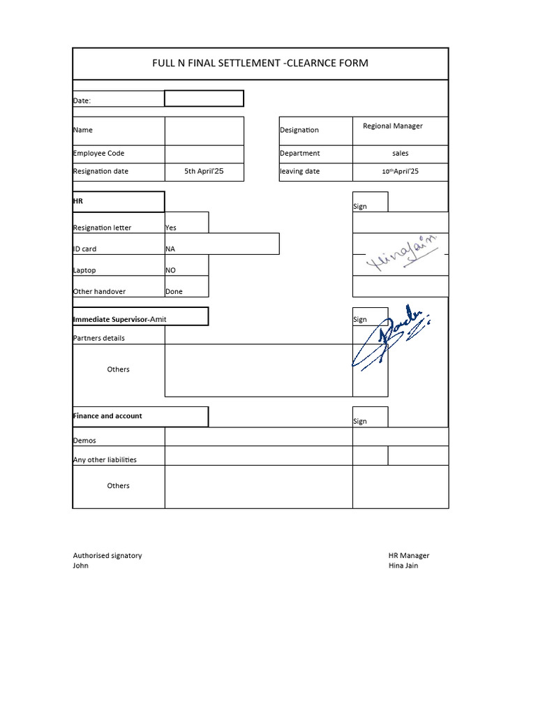 Full n Final Settlement Form (1) (1) | PDF