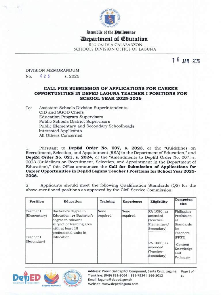 Dm025s2026 Call For Submission of Applications For Career Opportunities ...