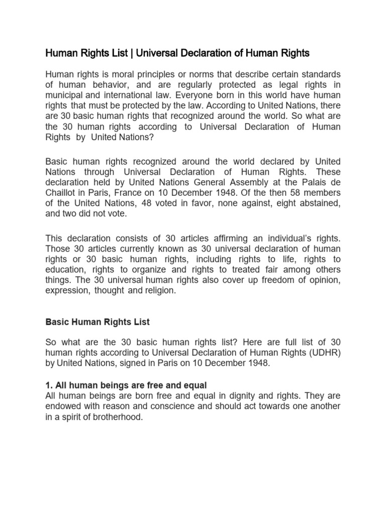 List of Universal Declaration of Human Rights (UDHR) | PDF